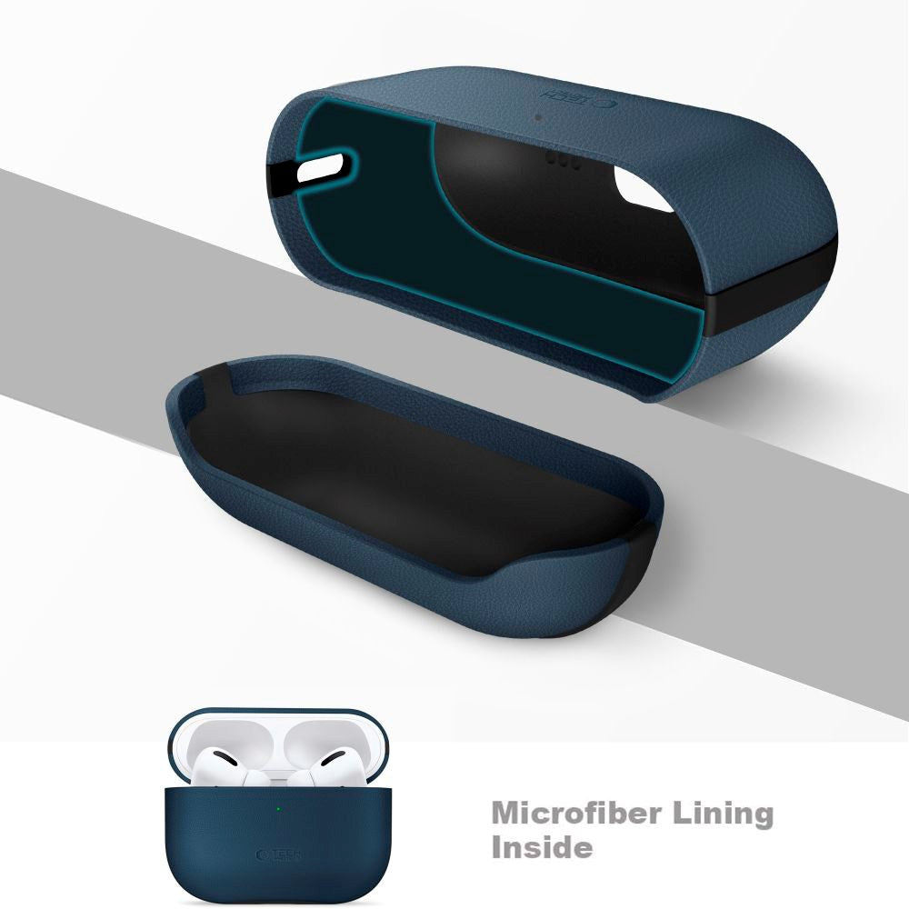 Apple AirPods Pro (3. gen.) Tech-Protect NaturalFit Kunstlæder Cover m. Rem - Blå