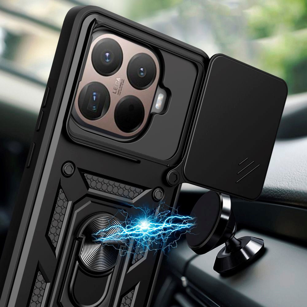 Xiaomi 15T Pro Tech-Protect Camshield m. Magnetisk Fingerring & Ståfunktion - Sort