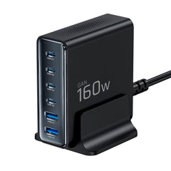 Tech-Protect 160W GaN Bordoplader m. 2 x USB-A & 4 x USB-C - Sort