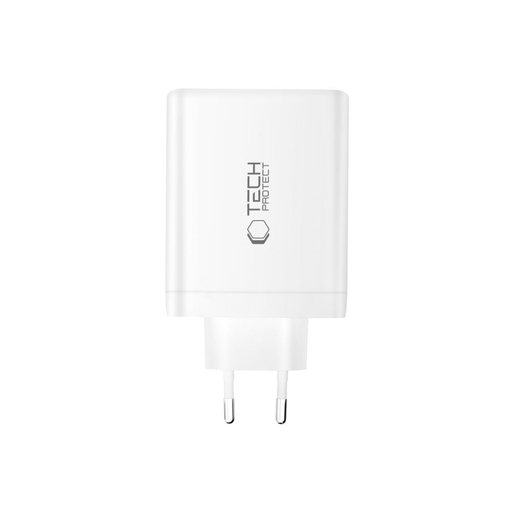 Tech-Protect 140W GaN Vægoplader m. 1 x USB-A & 3 x USB-C - Hvid