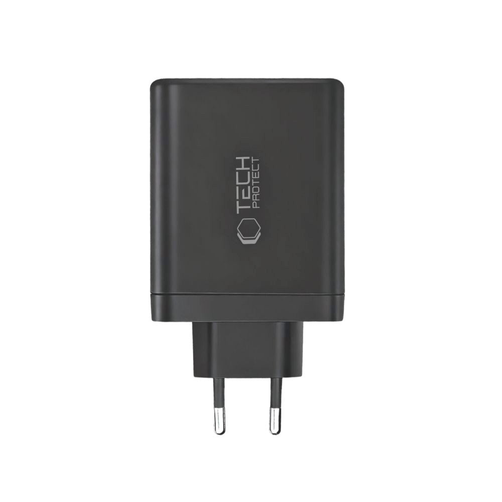 Tech-Protect 140W GaN Vægoplader m. 1 x USB-A & 3 x USB-C - Sort