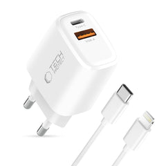 Tech-Protect 45W Vægoplader m. Lightning Kabel - 1 x USB-C & 1 x USB-A - Hvid