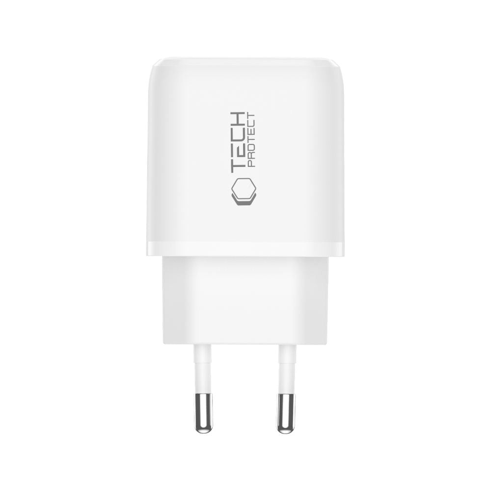 Tech-Protect 45W Vægoplader m. Lightning Kabel - 1 x USB-C & 1 x USB-A - Hvid