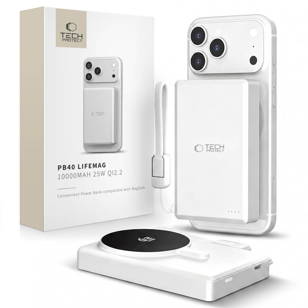 Tech-Protect PB40 LifeMag 25W PowerBank 10.000mAh - MagSafe / Qi2 Kompatibel - Hvid