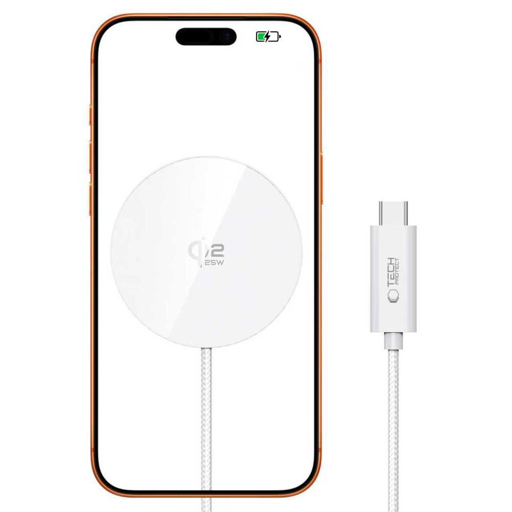 Tech-Protect 25W Qi2 Magnetisk Trådløs Oplader - MagSafe Kompatibel - Hvid