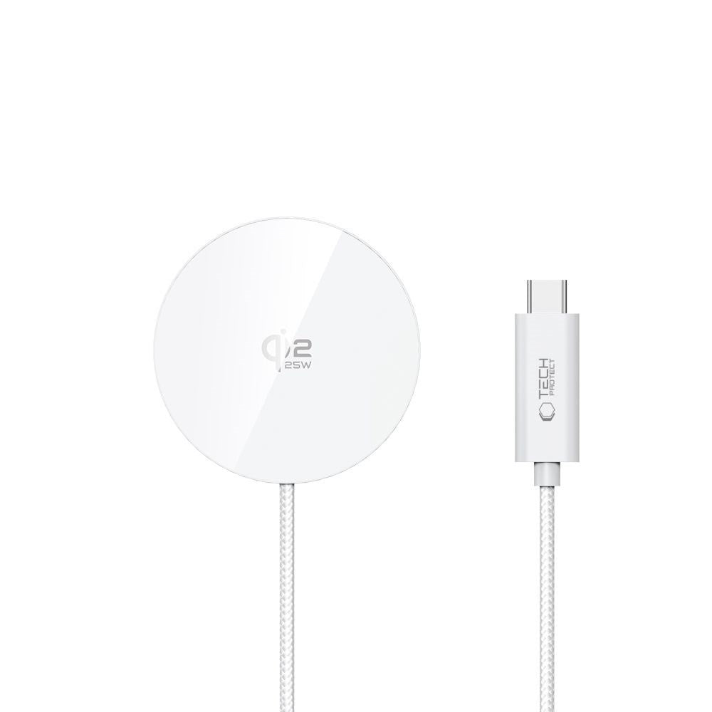 Tech-Protect 25W Qi2 Magnetisk Trådløs Oplader - MagSafe Kompatibel - Hvid