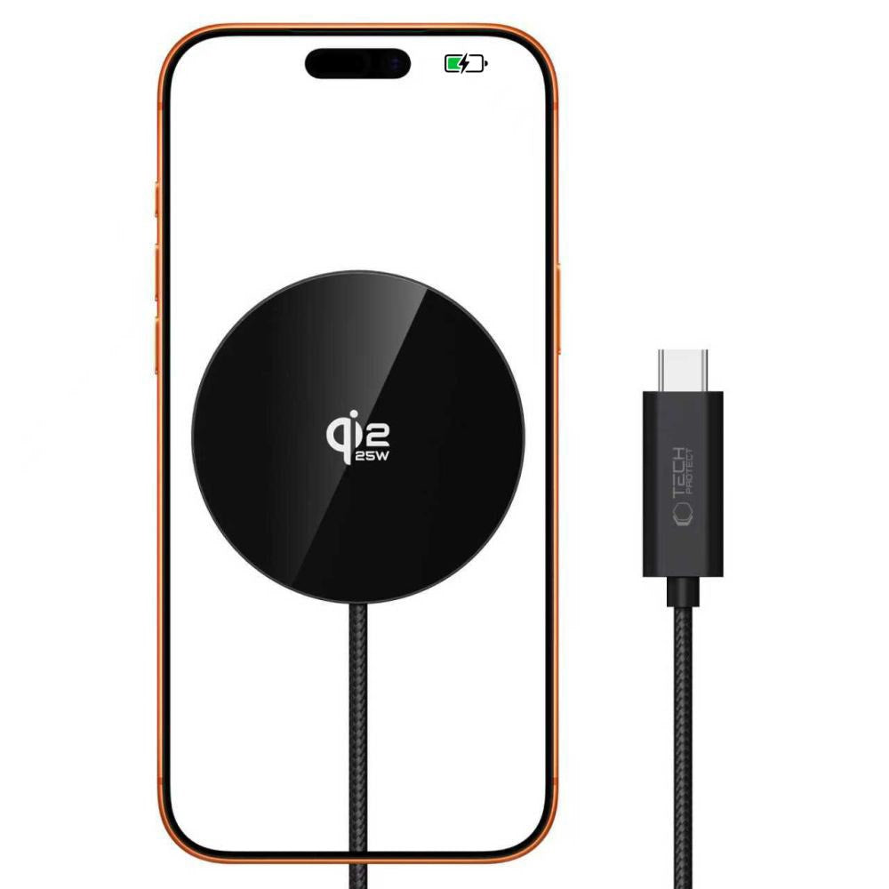 Tech-Protect 25W Qi2 Magnetisk Trådløs Oplader - MagSafe Kompatibel - Sort