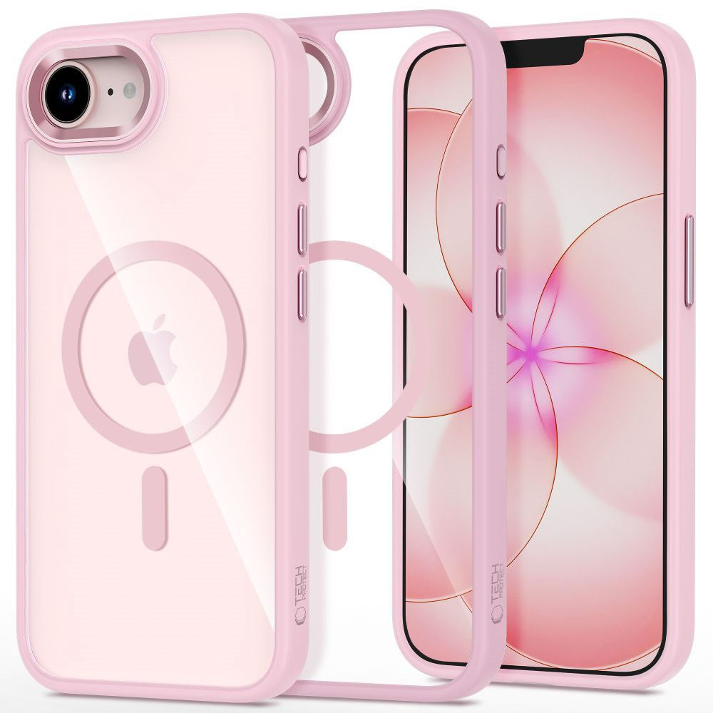 iPhone 17e / 16e Tech-Protect MagMat Cover - MagSafe Kompatibel - Gennemsigtig / Lyserød
