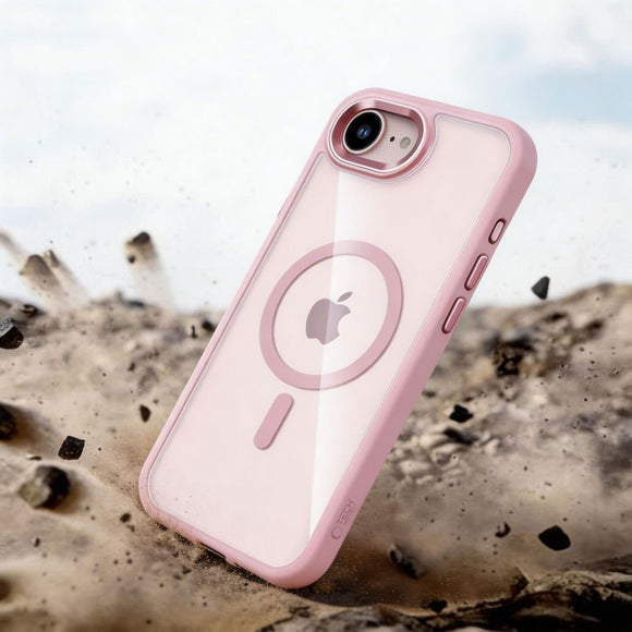 iPhone 17e / 16e Tech-Protect MagMat Cover - MagSafe Kompatibel - Gennemsigtig / Lyserød