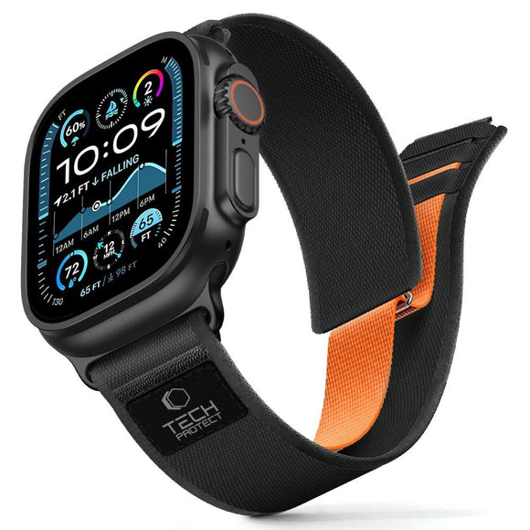 Apple Watch (44/SE/45/46/49mm) Tech-Protect Nylon Elite Rem - Sort / Orange