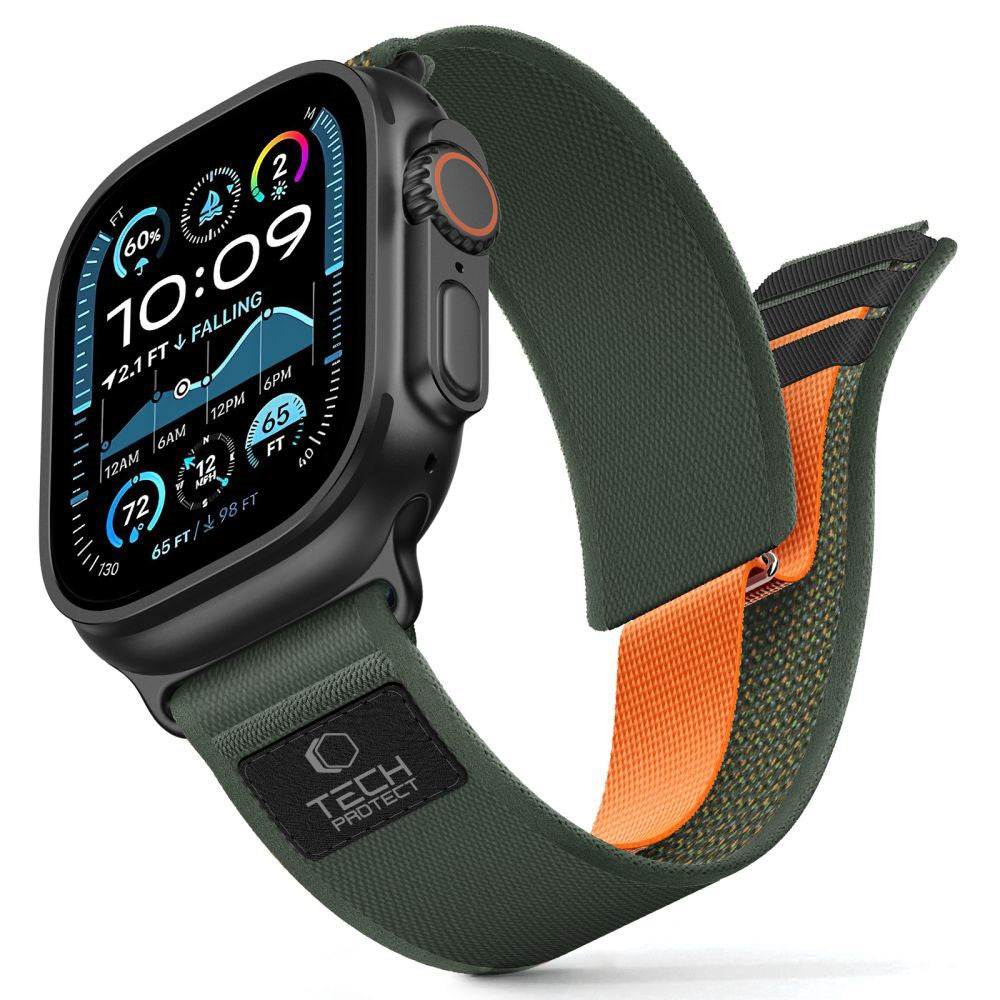Apple Watch (44/SE/45/46/49mm) Tech-Protect Nylon Elite Rem - Grøn / Orange