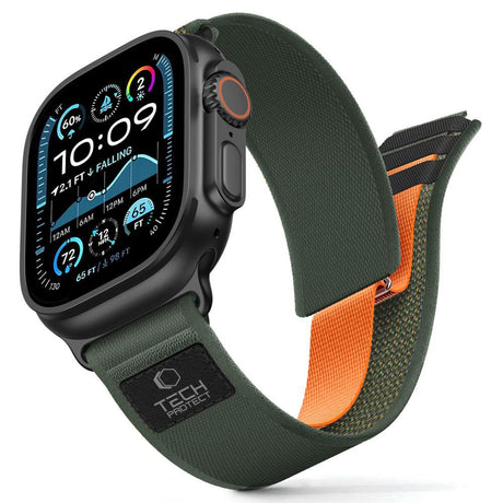 Apple Watch (44/SE/45/46/49mm) Tech-Protect Nylon Elite Rem - Grøn / Orange