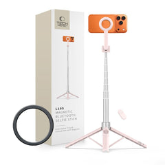 Tech-Protect L10S Bluetooth Tripod Selfie Stick - MagSafe Kompatibel - Lyserød / Sølv