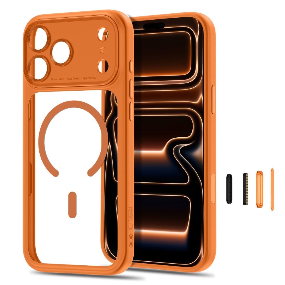 iPhone 18 Pro Max / 17 Pro Max Tech-Protect MagPeak Cover - MagSafe Kompatibel - Orange / Gennemsigtig