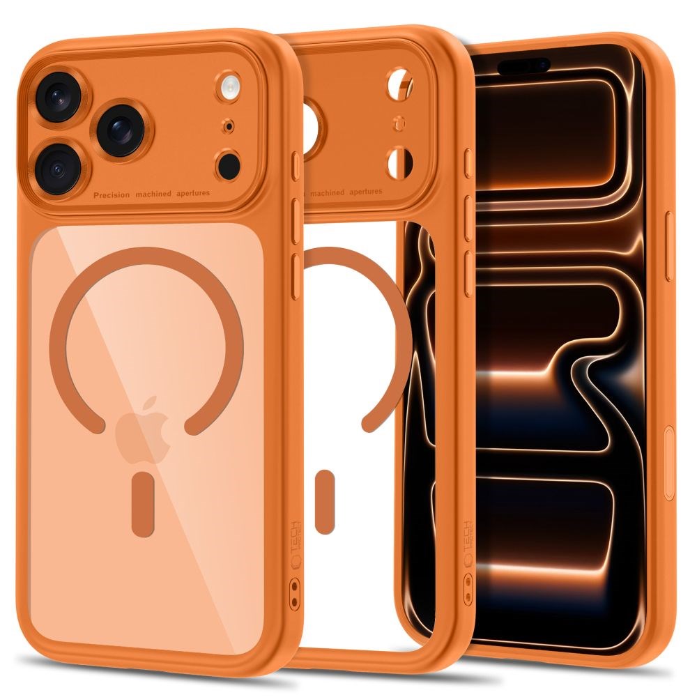 iPhone 18 Pro Max / 17 Pro Max Tech-Protect MagPeak Cover - MagSafe Kompatibel - Orange / Gennemsigtig