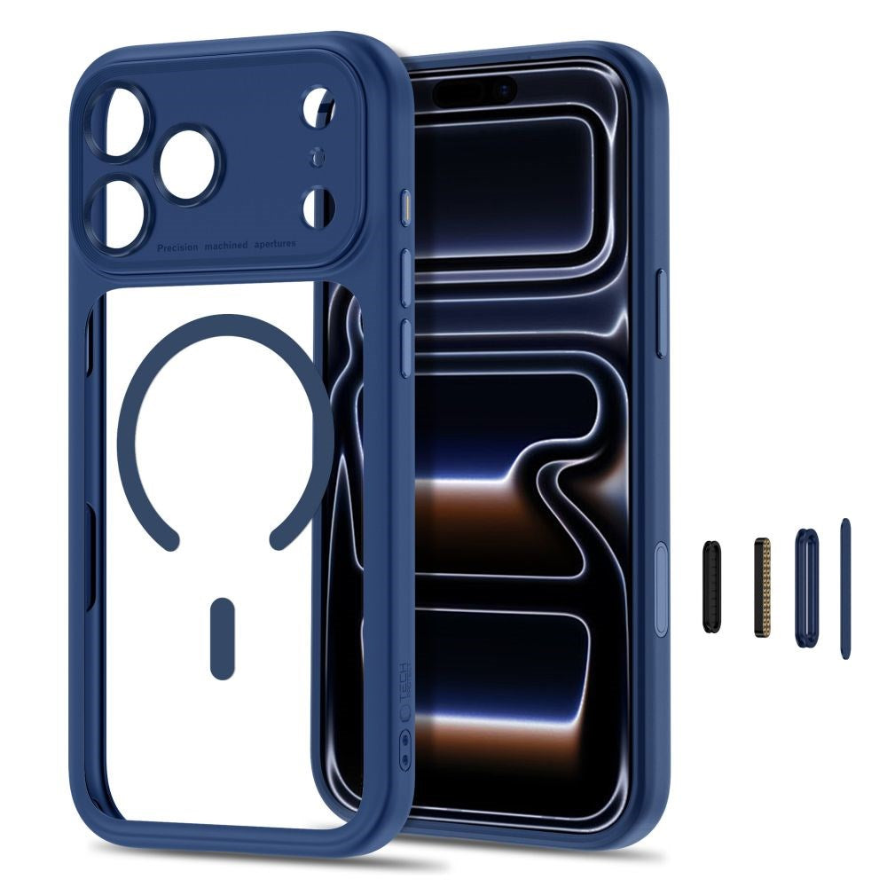 iPhone 18 Pro Max / 17 Pro Max Tech-Protect MagPeak Cover - MagSafe Kompatibel - Mørkeblå / Gennemsigtig