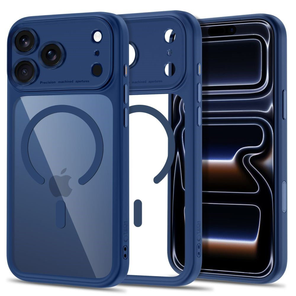 iPhone 18 Pro Max / 17 Pro Max Tech-Protect MagPeak Cover - MagSafe Kompatibel - Mørkeblå / Gennemsigtig