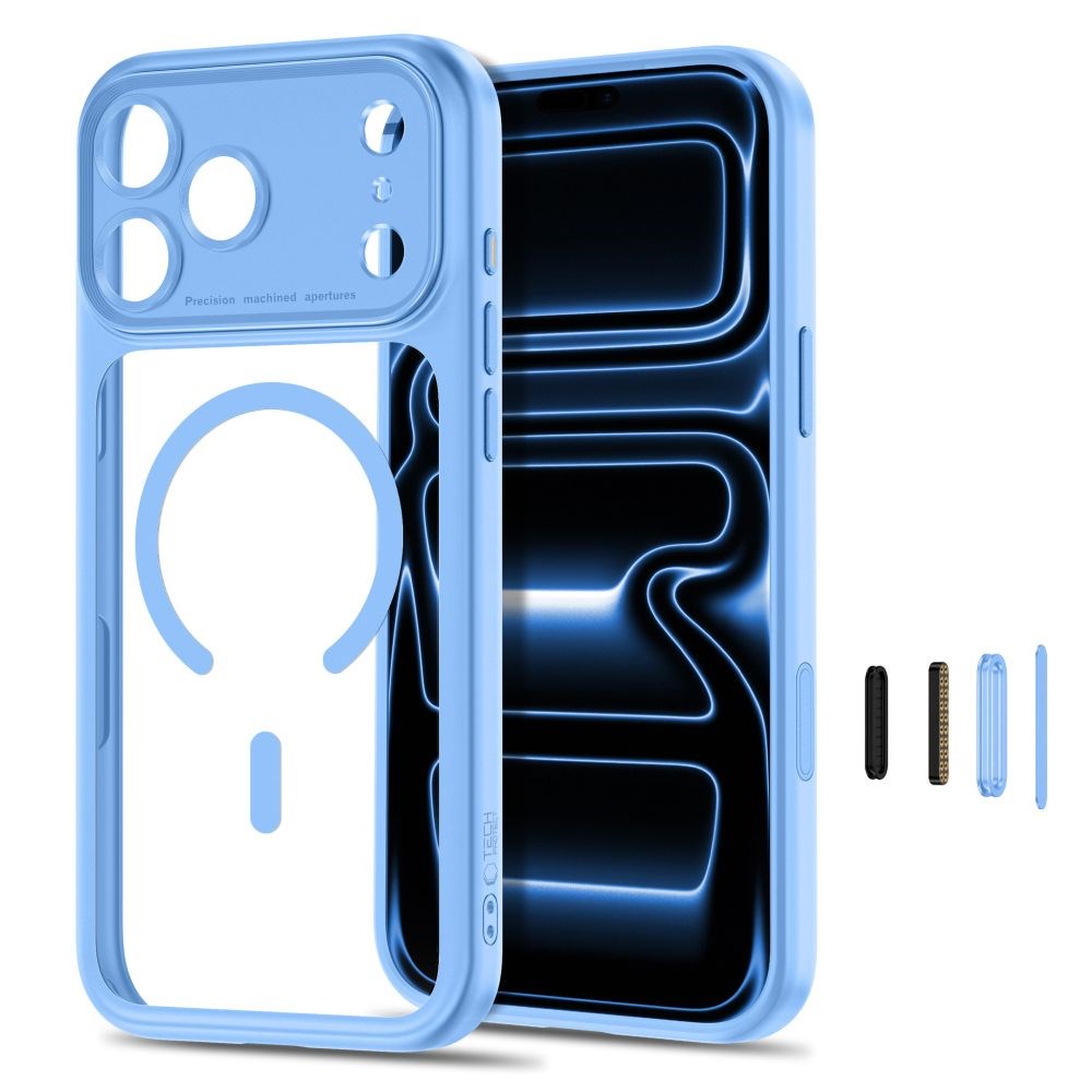 iPhone 18 Pro / 17 Pro Tech-Protect MagPeak Cover - MagSafe Kompatibel - Lyseblå / Gennemsigtig