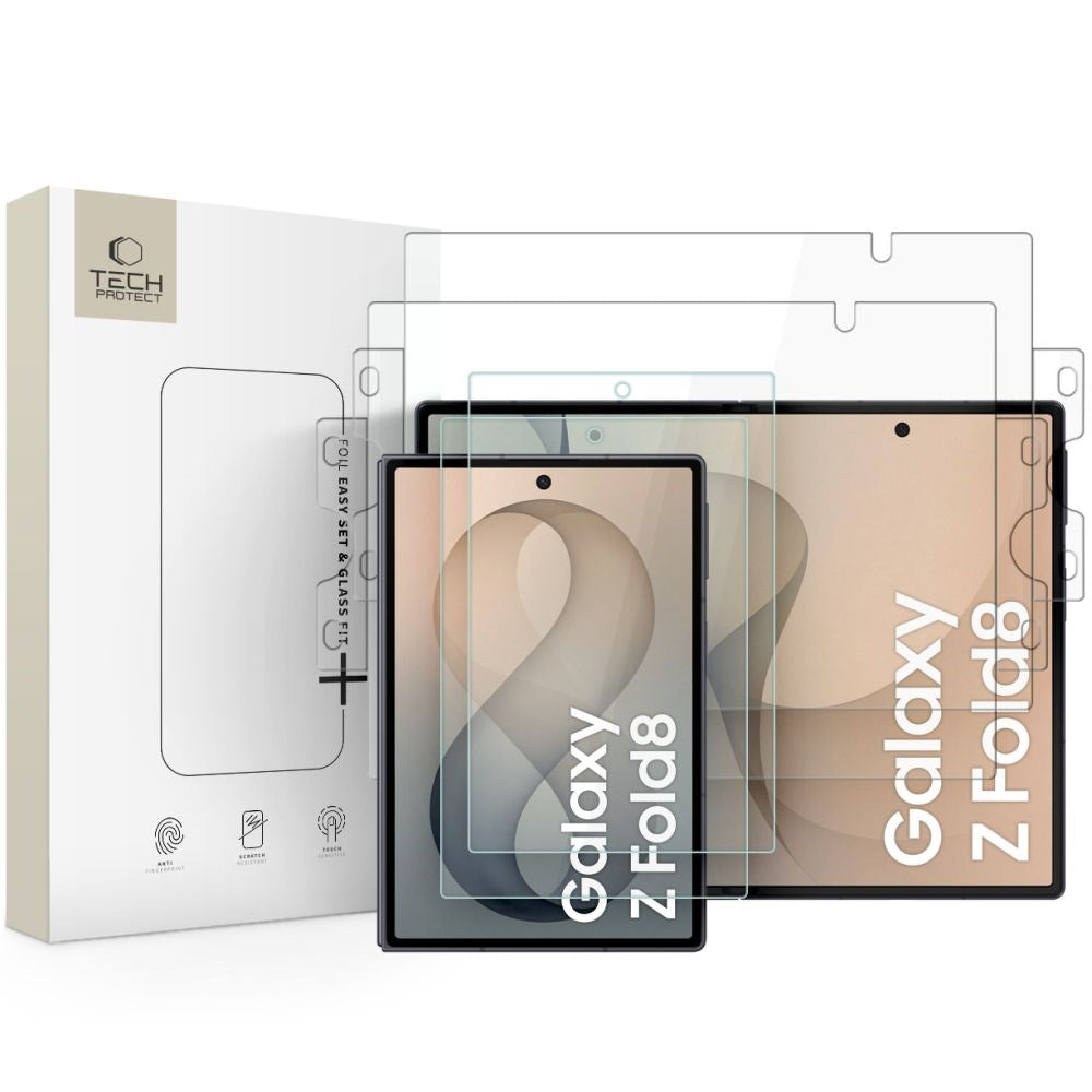 Samsung Galaxy Z Fold8 Tech-Protect Easy Set Foil & Glass Fit+ 4-i-1 Skærmbeskyttelsessæt - Forside- & Bagsideskærm - Gennemsigtig