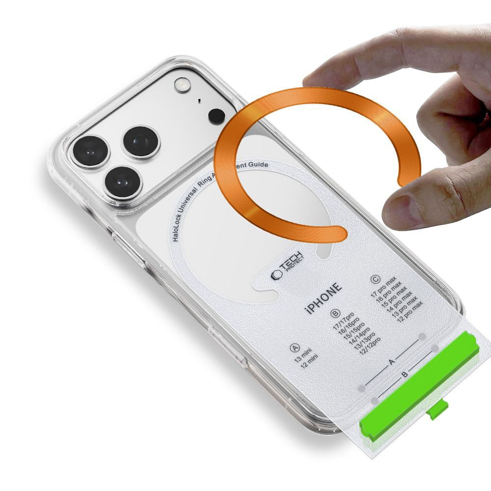 Tech-Protect MagSafe Kompatibel Magnetisk Ring m. Installationsramme - 2 stk - Orange / Sort