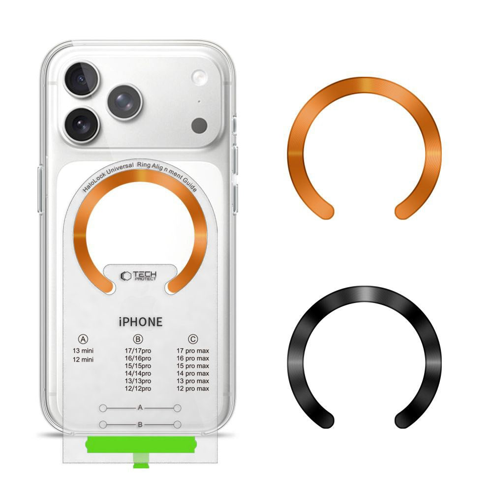 Tech-Protect MagSafe Kompatibel Magnetisk Ring m. Installationsramme - 2 stk - Orange / Sort