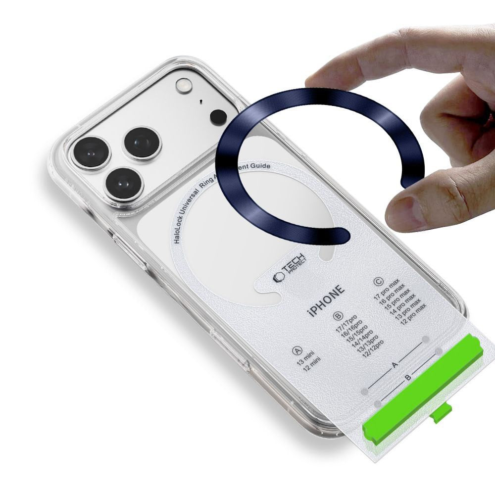 Tech-Protect MagSafe Kompatibel Magnetisk Ring m. Installationsramme - 2 stk - Sølv / Blå