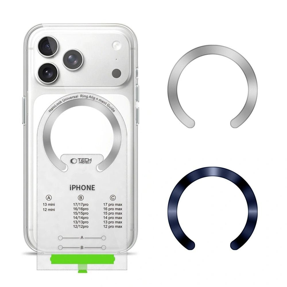 Tech-Protect MagSafe Kompatibel Magnetisk Ring m. Installationsramme - 2 stk - Sølv / Blå