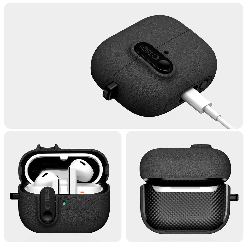 Samsung Galaxy Buds 3 / 3 Pro / 3 FE Tech-Protect Slim Hook Cover m. Karabinhage - Sort
