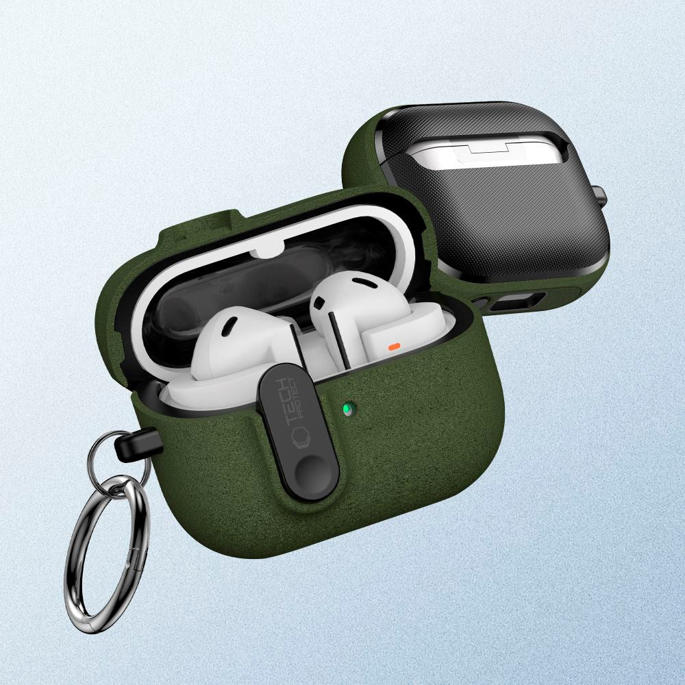 Samsung Galaxy Buds 3 / 3 Pro / 3 FE Tech-Protect Slim Hook Cover m. Karabinhage - Grøn