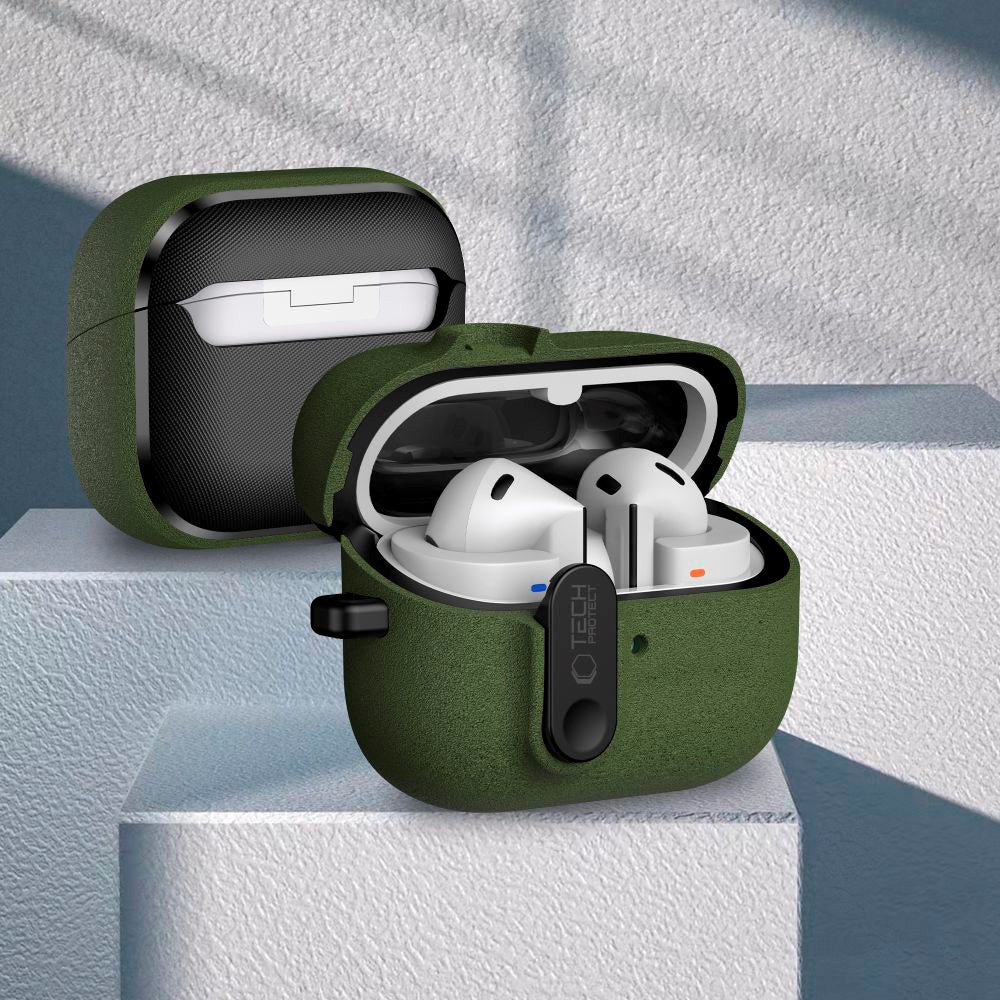 Samsung Galaxy Buds 3 / 3 Pro / 3 FE Tech-Protect Slim Hook Cover m. Karabinhage - Grøn