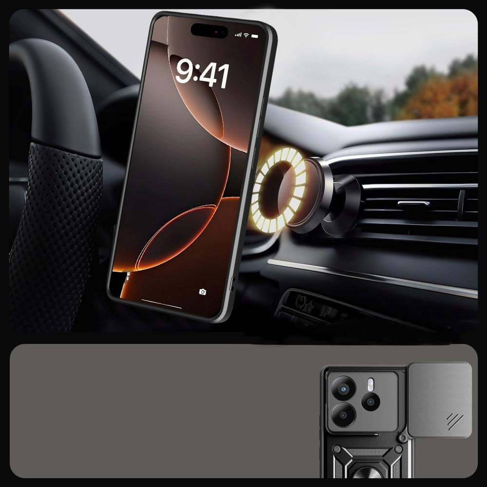 Xiaomi Redmi Note 14 (5G) Tech-Protect Camshield m. Magnetisk Fingerring & Ståfunktion - Sort