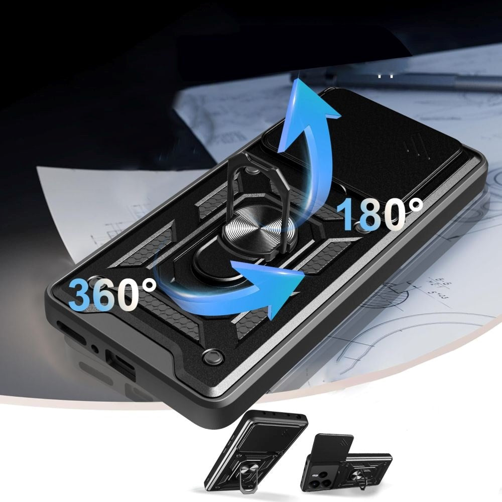 Xiaomi Redmi Note 14 (5G) Tech-Protect Camshield m. Magnetisk Fingerring & Ståfunktion - Sort