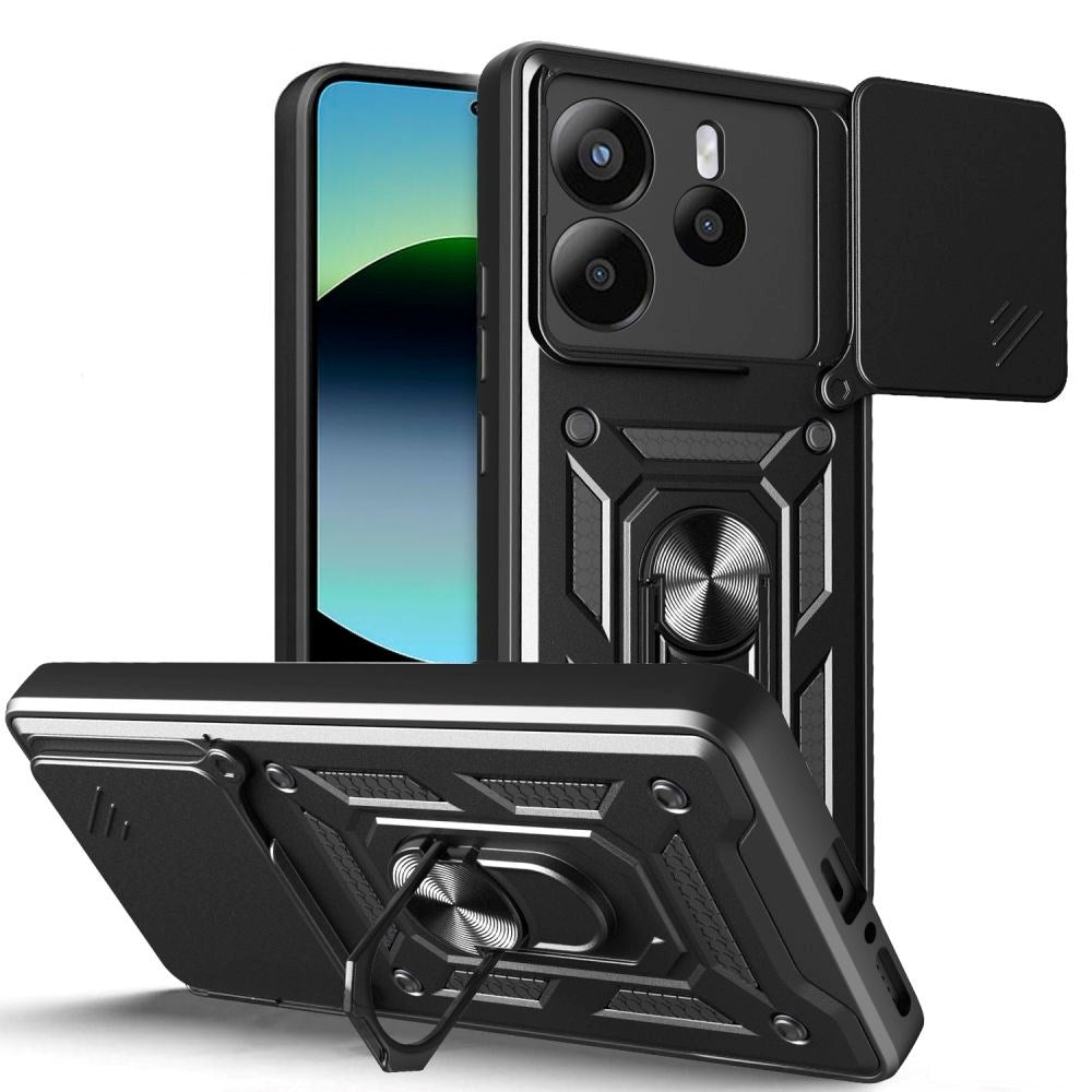 Xiaomi Redmi Note 14 (5G) Tech-Protect Camshield m. Magnetisk Fingerring & Ståfunktion - Sort