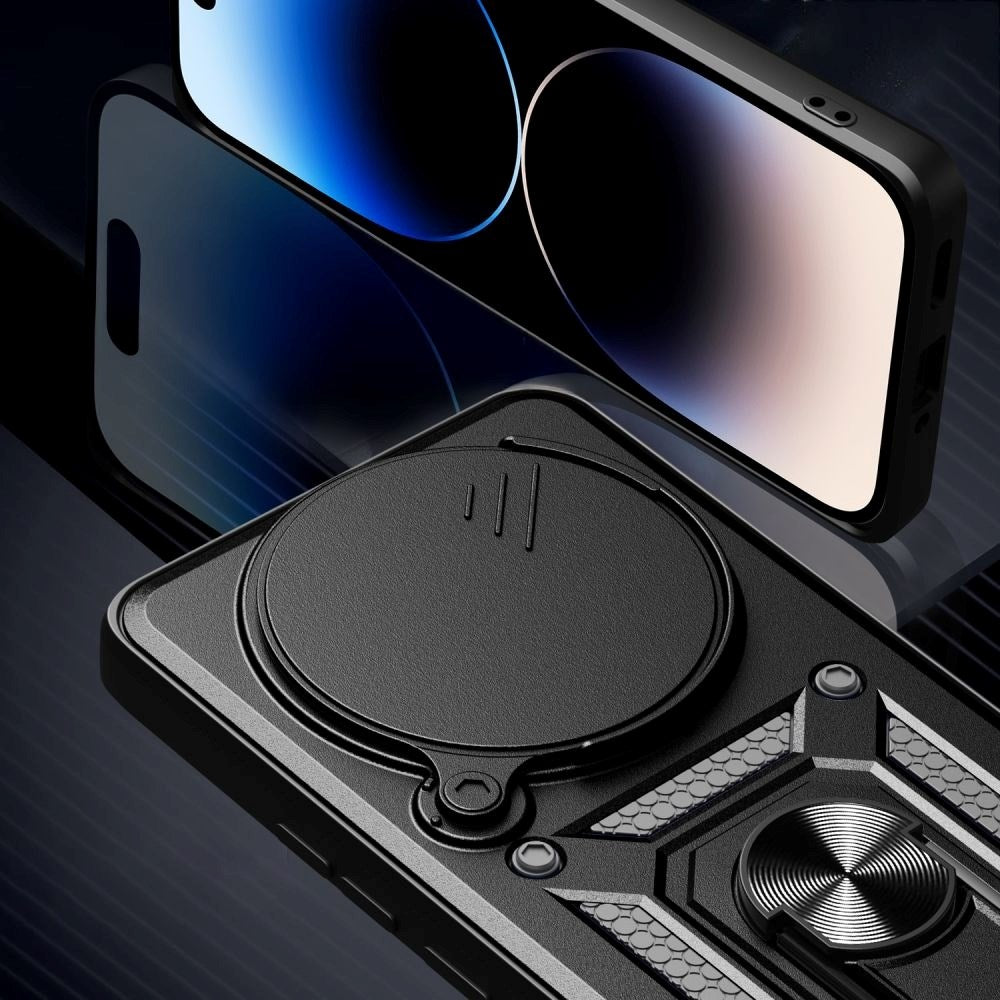 Xiaomi Redmi Note 14 Pro (5G) Tech-Protect Camshield m. Magnetisk Fingerring & Ståfunktion - Sort