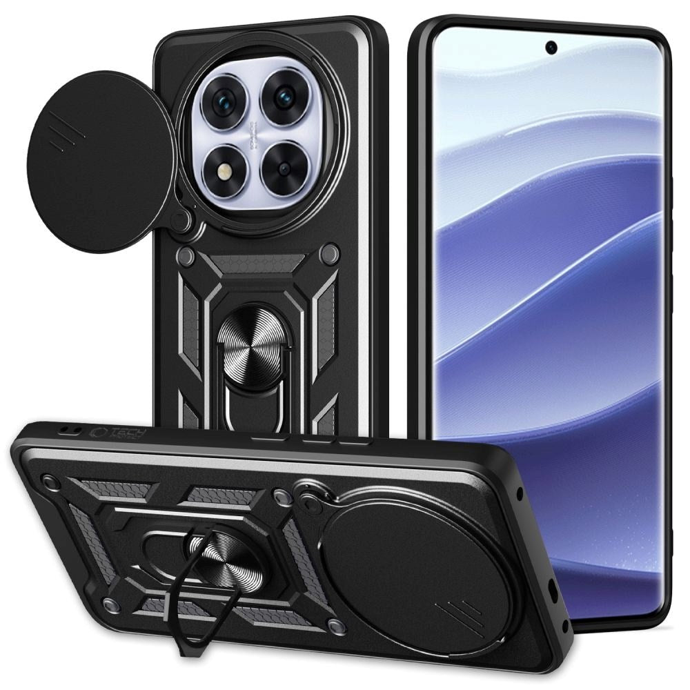 Xiaomi Redmi Note 14 Pro (5G) Tech-Protect Camshield m. Magnetisk Fingerring & Ståfunktion - Sort