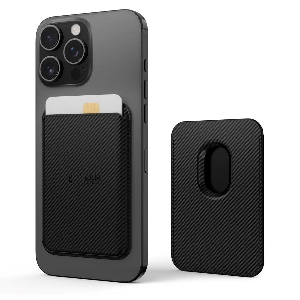 Tech-Protect MagWallet Kunstlæder Kortholder - MagSafe Kompatibel - Sort Carbon