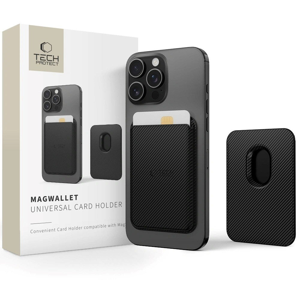 Tech-Protect MagWallet Kunstlæder Kortholder - MagSafe Kompatibel - Sort Carbon