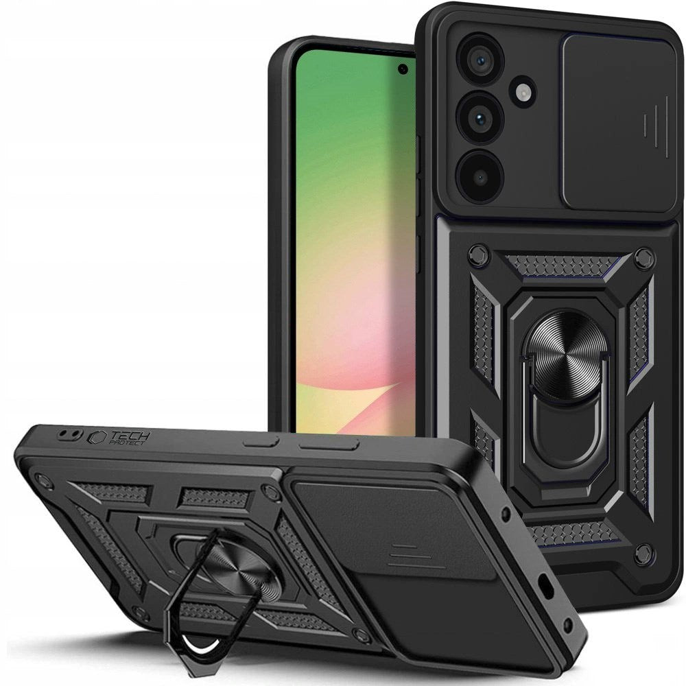 Samsung Galaxy A56 (5G) Tech-Protect Camshield m. Magnetisk Fingerring & Ståfunktion - Sort