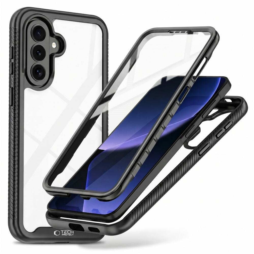 Samsung Galaxy A27 / A37 / A36 / A56 Tech-Protect Defense Cover m. Skærmbeskyttelse - Gennemsigtig / Sort