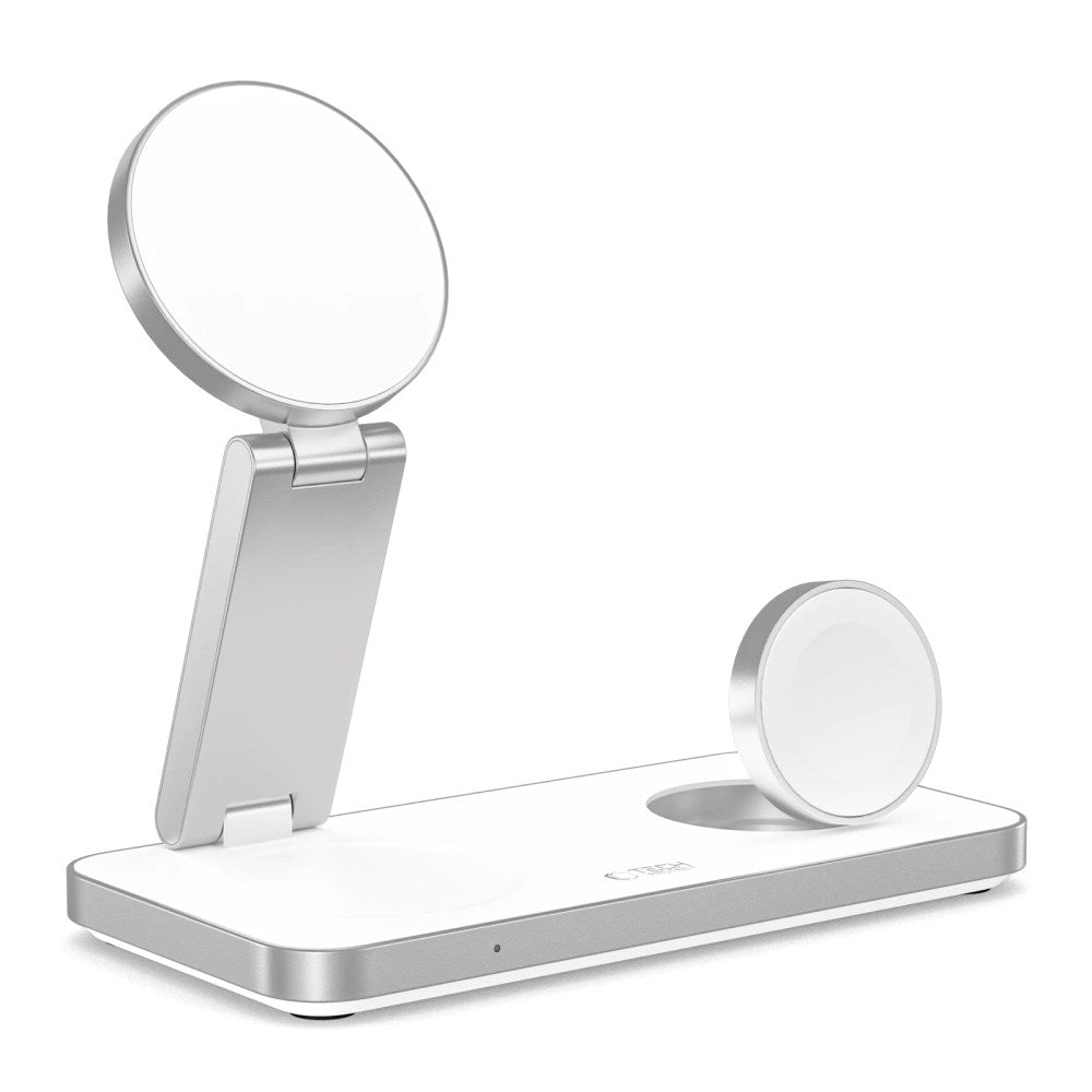 Tech-Protect 3-i-1 Magnetisk Trådløs Oplader - MagSafe Kompatibel - 15W - Hvid