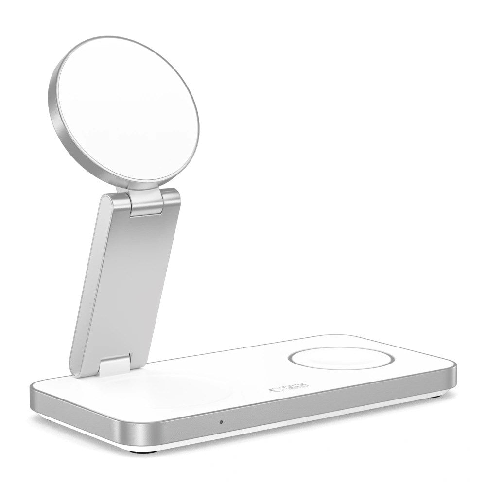 Tech-Protect 3-i-1 Magnetisk Trådløs Oplader - MagSafe Kompatibel - 15W - Hvid