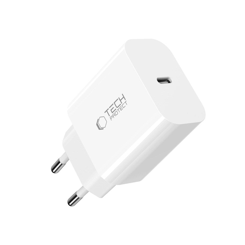 Tech-Protect 20W Vægoplader m. 1 x Lightning Kabel - Hvid