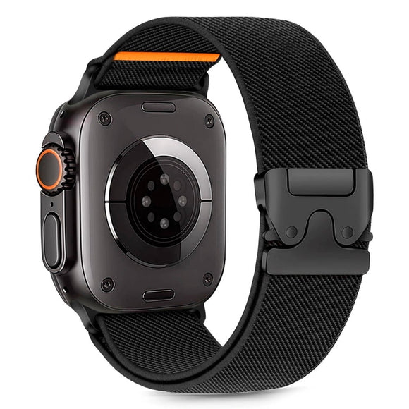 Apple Watch (42 / 44 / SE / 45 / 46 / 49mm) Tech-Protect Nylon Rem m. Metallås - Sort