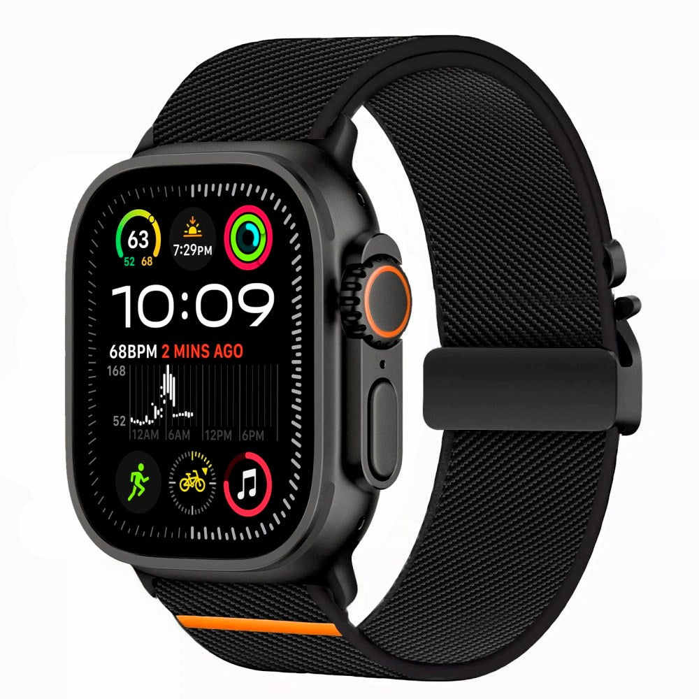 Apple Watch (42 / 44 / SE / 45 / 46 / 49mm) Tech-Protect Nylon Rem m. Metallås - Sort