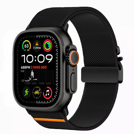 Apple Watch (42 / 44 / SE / 45 / 46 / 49mm) Tech-Protect Nylon Rem m. Metallås - Sort
