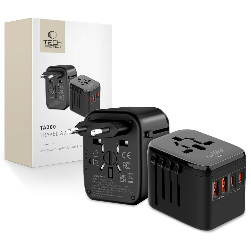 Tech-Protect Rejseadapter EU / UK / US / AU - Sort