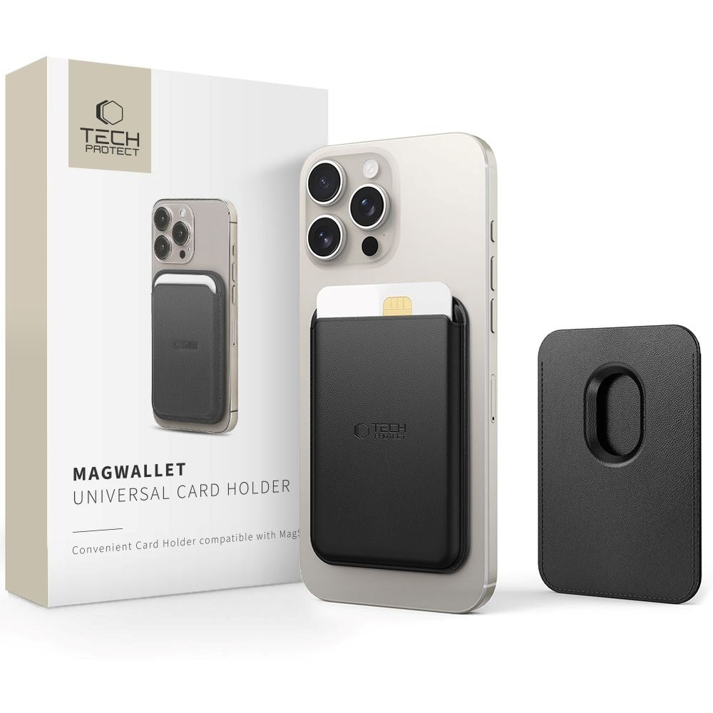 Tech-Protect MagWallet Kunstlæder Kortholder - MagSafe Kompatibel - Sort