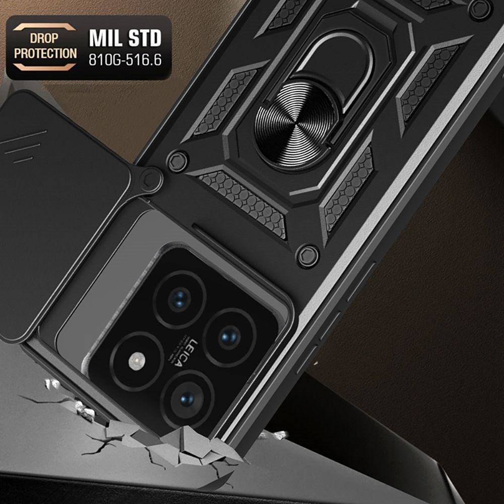 Xiaomi 14T Tech-Protect Camshield m. Magnetisk Fingerring & Ståfunktion - Sort