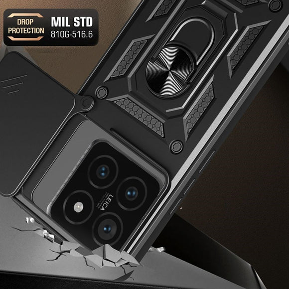 Xiaomi 14T Tech-Protect Camshield m. Magnetisk Fingerring & Ståfunktion - Sort