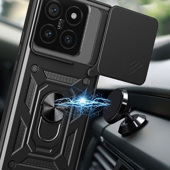 Xiaomi 14T Tech-Protect Camshield m. Magnetisk Fingerring & Ståfunktion - Sort